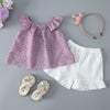 Toddler Girls Summer Purple Cotton Sleeveless Hollow Out Jacket and Shorts Set - PrettyKid