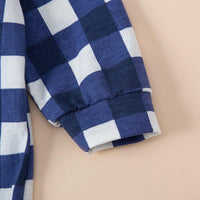 Baby Blue and White Plaid Long Sleeve Diagonal Jumpsuit - PrettyKid