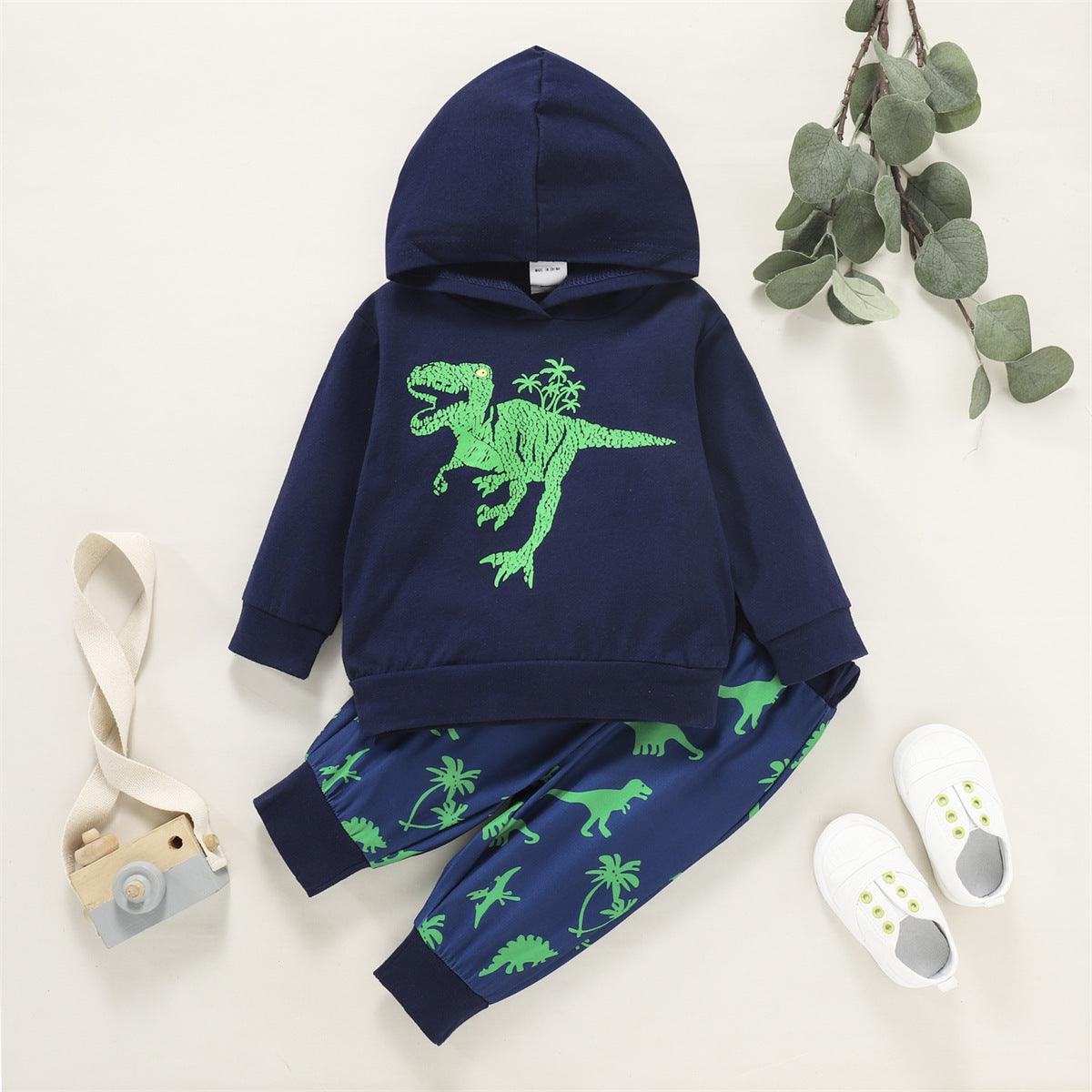 Toddler Boys Dinosaur Print Hoodie Pants Set - PrettyKid