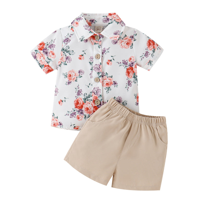 Boys' Shirt Summer Print Lapel Short-sleeved Shirt Fashion Shorts Two-piece Suit