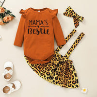 Baby Girls Leopard Print Lettered Halter Skirt Long Sleeve Jumpsuit - PrettyKid