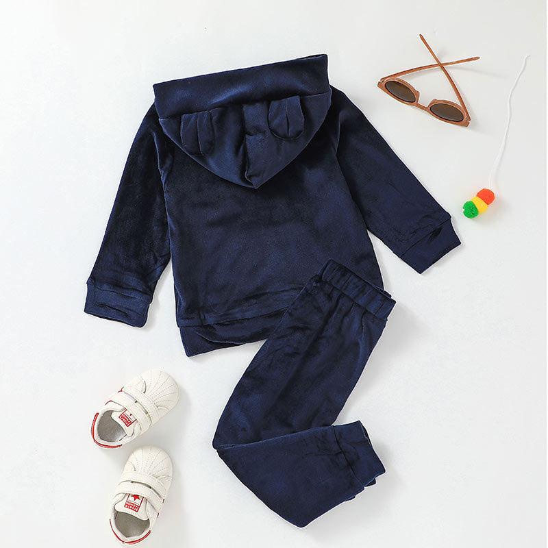 Toddler Kids Boys Solid Color Cute Hoodie Pants Set - PrettyKid