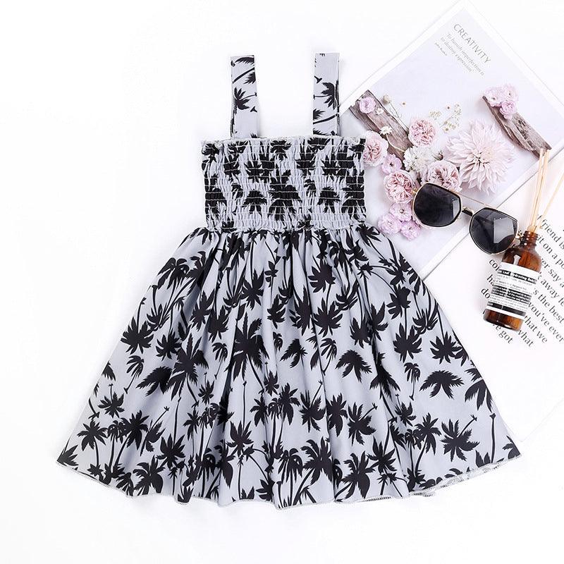 Toddler Kids Girls Leaf Print Sleeveless Suspender Dress - PrettyKid