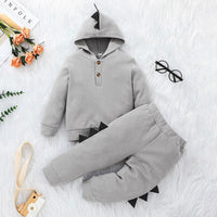 Toddler Kid's Solid Color Hooded Dinosaur Long Sleeve Suit - PrettyKid