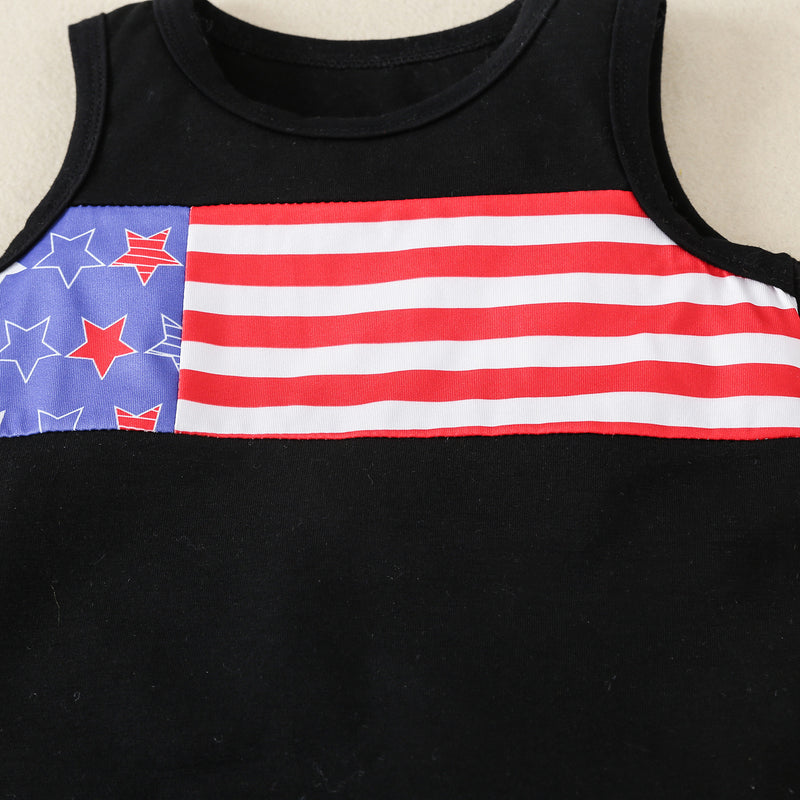 9M-4Y Flag Print Patchwork Sleeveless Baby Boy Sets Wholesale Baby Clothing - PrettyKid