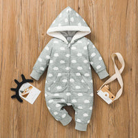 Baby Boys Cute Cloud Print Hoodie Zipper Shirt Jumpsuit - PrettyKid