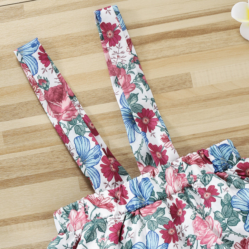 Baby Girls Lace Collar Long Sleeve Jumpsuit Flower Strap Skirt - PrettyKid