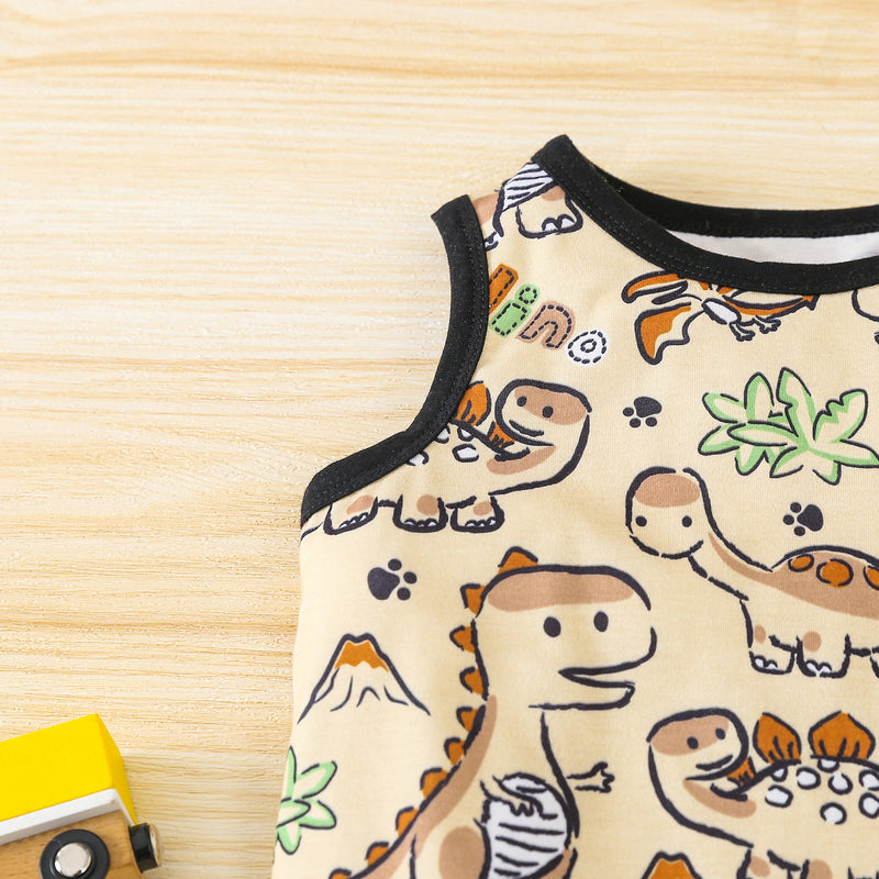 Toddler Kids Boys Sleeveless Cartoon Dinosaur Print Vest Shorts Set - PrettyKid