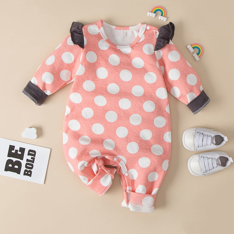 Baby Girls Lovely Pink Polka Dot Long Sleeve Jumpsuit - PrettyKid