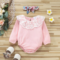 Baby Girls Lace Collar Long Sleeve Jumpsuit Flower Strap Skirt - PrettyKid