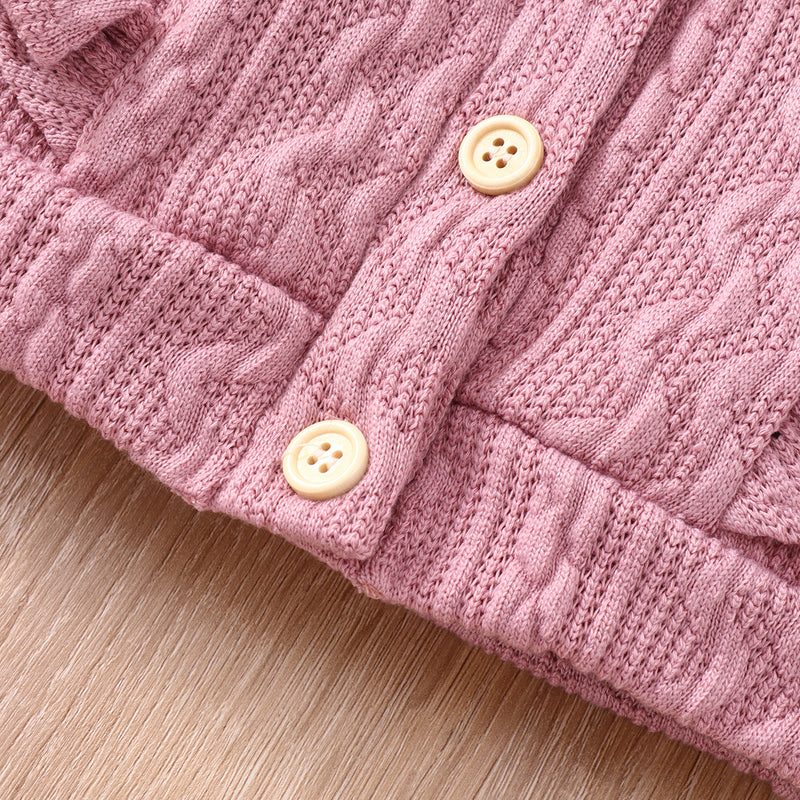 Toddler Girl Solid Color Twist Knitted V-neck Cardigan Coat - PrettyKid