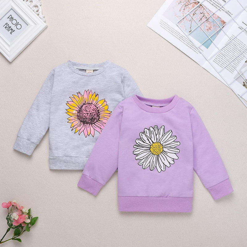 Toddler Kids Boys Girls Solid Daisy Print Long Sleeve Sweater - PrettyKid