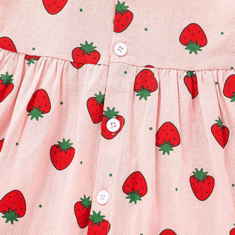 Toddler Kids Pink Strawberry Print Long Sleeve Dress - PrettyKid