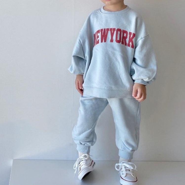 Toddler Kids Boys Girls Solid Color Letter Print Long Sleeve Pullover Sweatshirt Set - PrettyKid