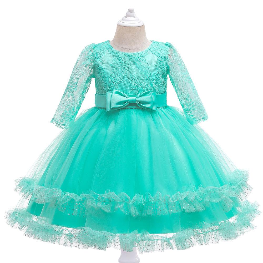 Children Girl's Long Sleeved Solid Mesh Puffy Dress Kids Dress Wholesale - PrettyKid