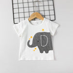 Toddler Boys Solid Color Cartoon Elephant Print Short Sleeve T-shirt Stripe Shorts Set - PrettyKid