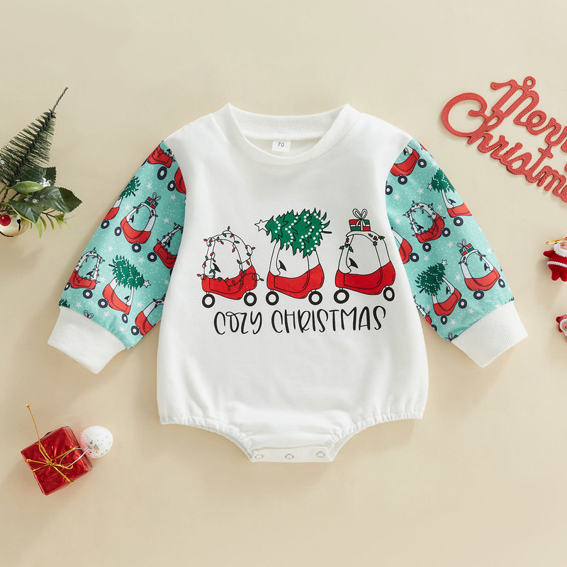 Baby Boys Girls Color Blocking Cartoon Christmas Print Jumpsuit - PrettyKid