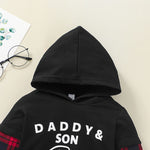 Toddler Kids Boys Daddy&son Letter Print Solid Color Hooded Sweatshirt Plaid Pants Set - PrettyKid