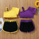 Toddler Girls Solid Letter One Piece Short Top Short Sleeve Summer Sportswear - PrettyKid