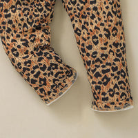 Toddler Kids Girls' Solid Color High Collar Top Leopard Print Pants Set - PrettyKid