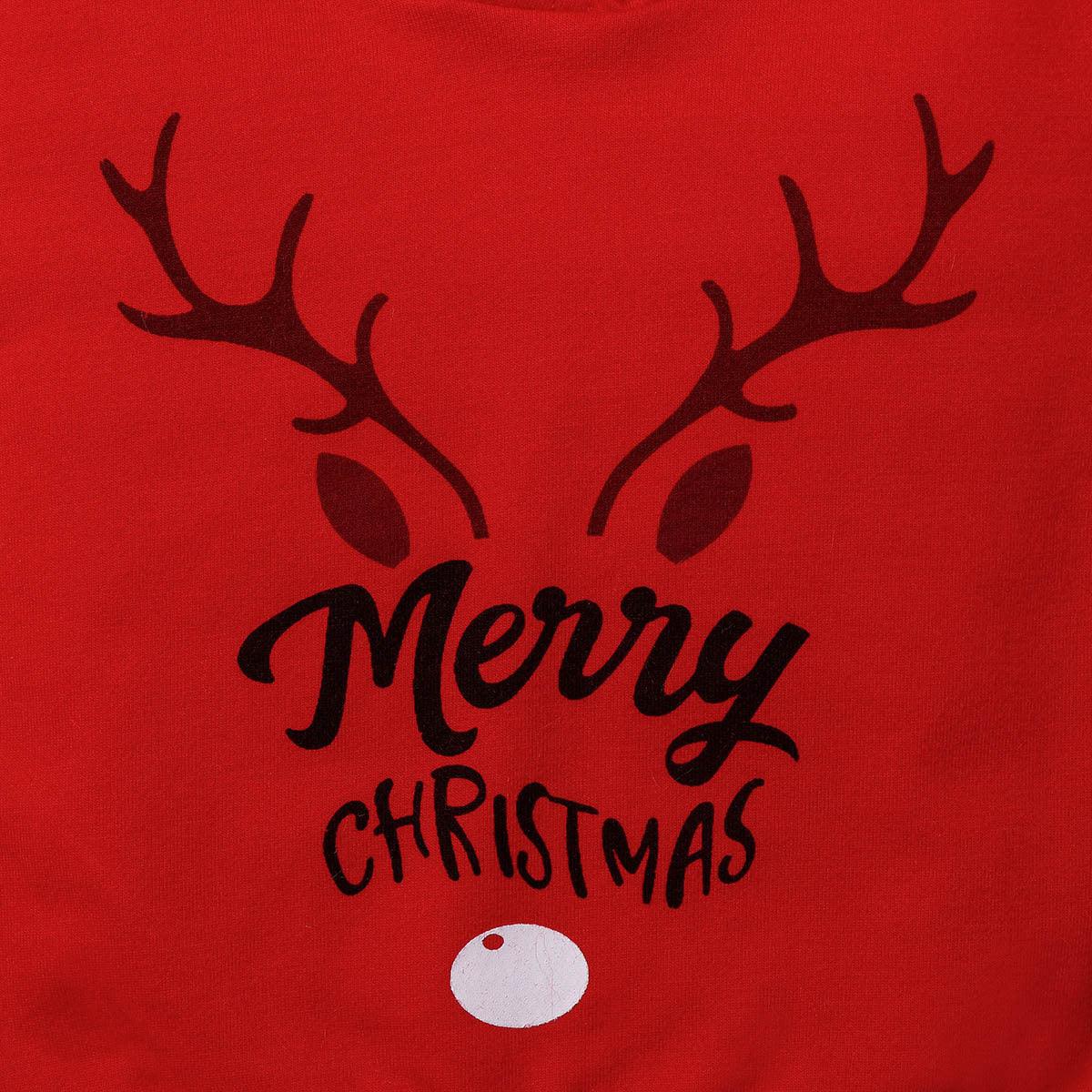 Toddler Kids Boys Girls Solid Christmas Elk Letter Print Hoodie - PrettyKid