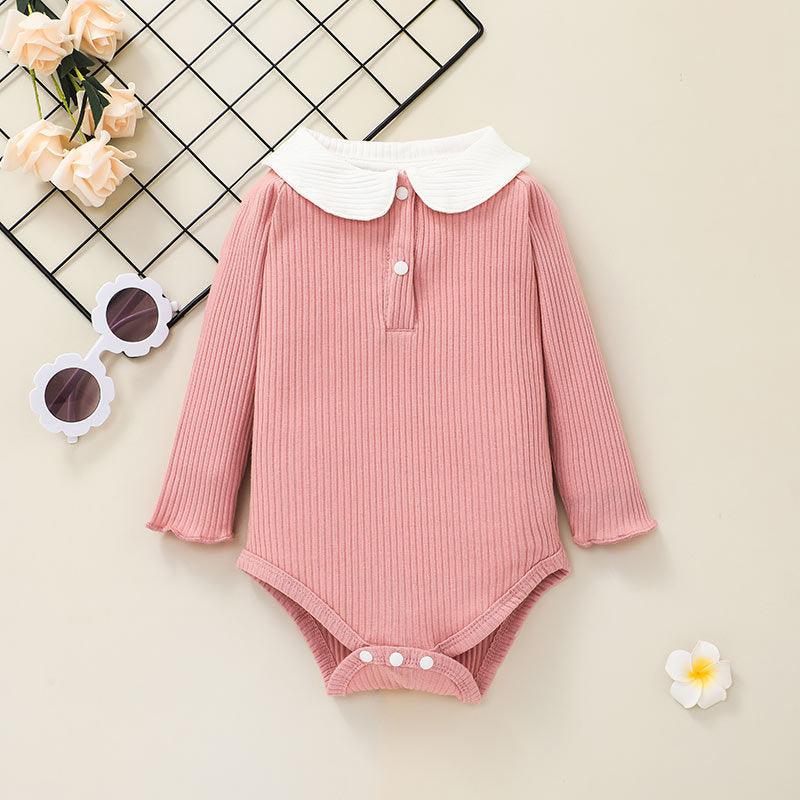 Toddler Girls Pink Long Sleeved Triangle Creeper Jumpsuit - PrettyKid