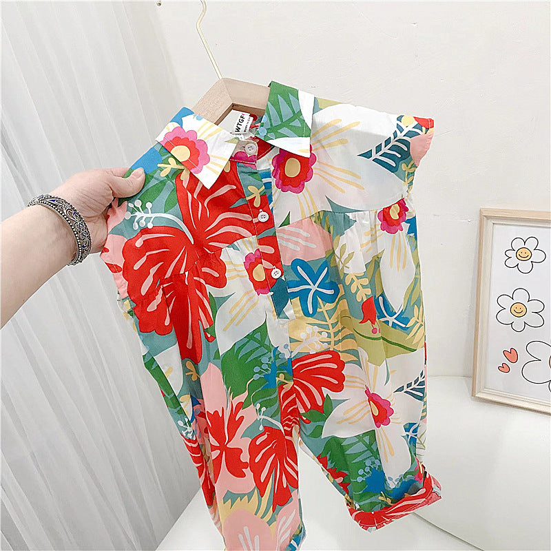 9M-6Y Toddler Girl Jumpsuit Floral Loose Casual Lapel Buttoned Sleeveless Wholesale Toddler Clothing - PrettyKid