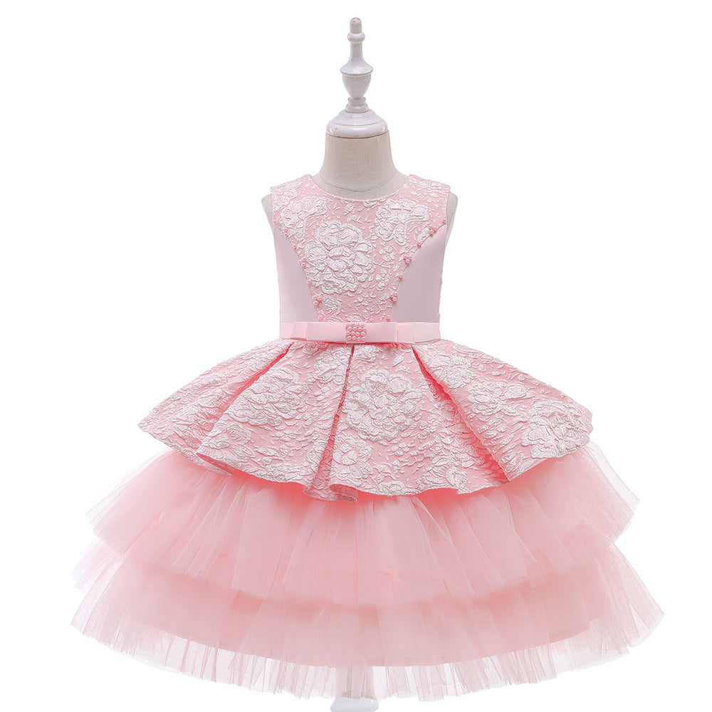 Kids Girls' Gauze Jacquard Fluffy Dress Children's Clothes Manufacturers Wholesale - PrettyKid