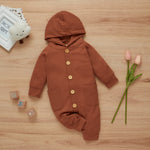 Baby Boys Girls Solid Color Long Sleeve Wool Waffle Hooded Jumpsuit - PrettyKid