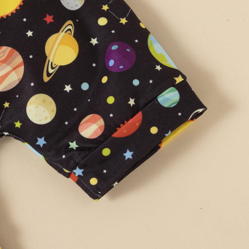 Toddler Boys Solid Color Digital 2 Starry Sky Print Short Sleeve 2-year-old Strap Birthday Suit - PrettyKid