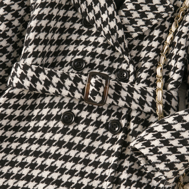 Toddler Kids Girls Black and White Checkered Lapel Long Sleeve Windbreaker Coat - PrettyKid