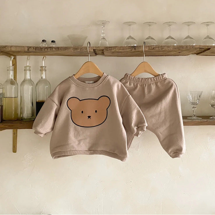 Toddler Boys Girls Cartoon Bear Print Casual Sweatshirt Set - PrettyKid