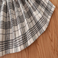 Toddler Kids Girls' Solid Color Suspender Plaid Print Coat Short Skirt Suit - PrettyKid