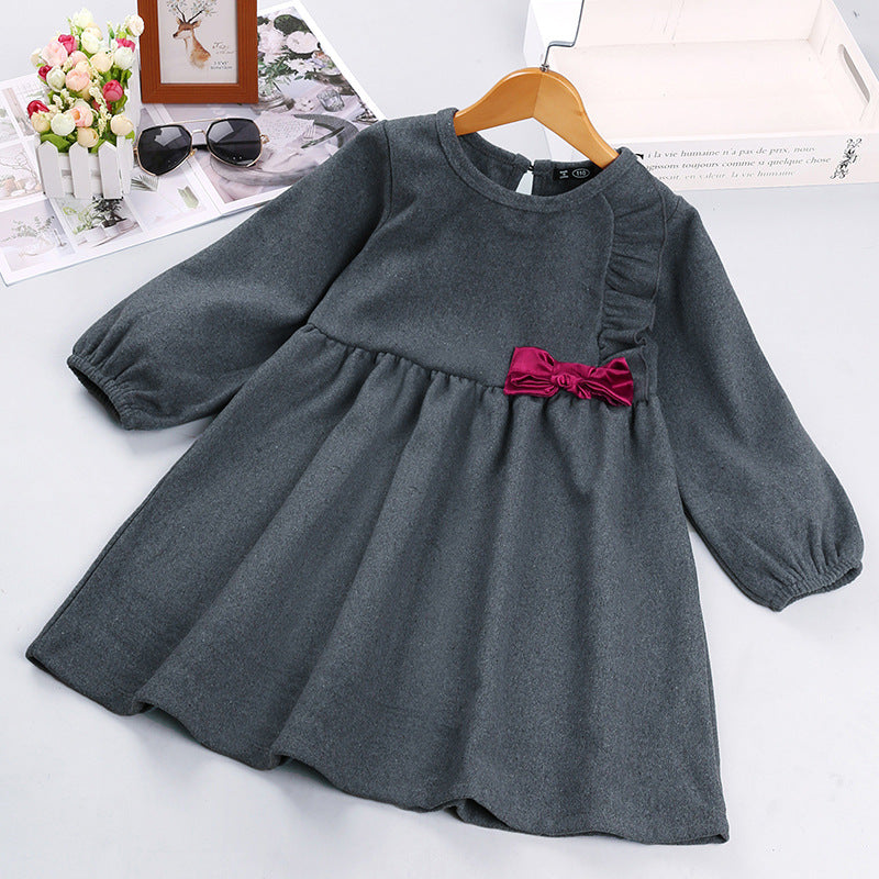 Toddler Girls Solid Lace Long Sleeve Dress Kids Clothing Distributor - PrettyKid