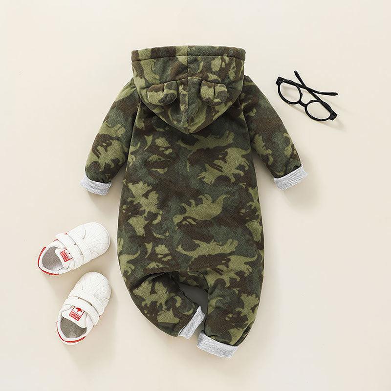 Baby Boys Hooded Long Sleeve Camouflage Fleece Jumpsuit - PrettyKid