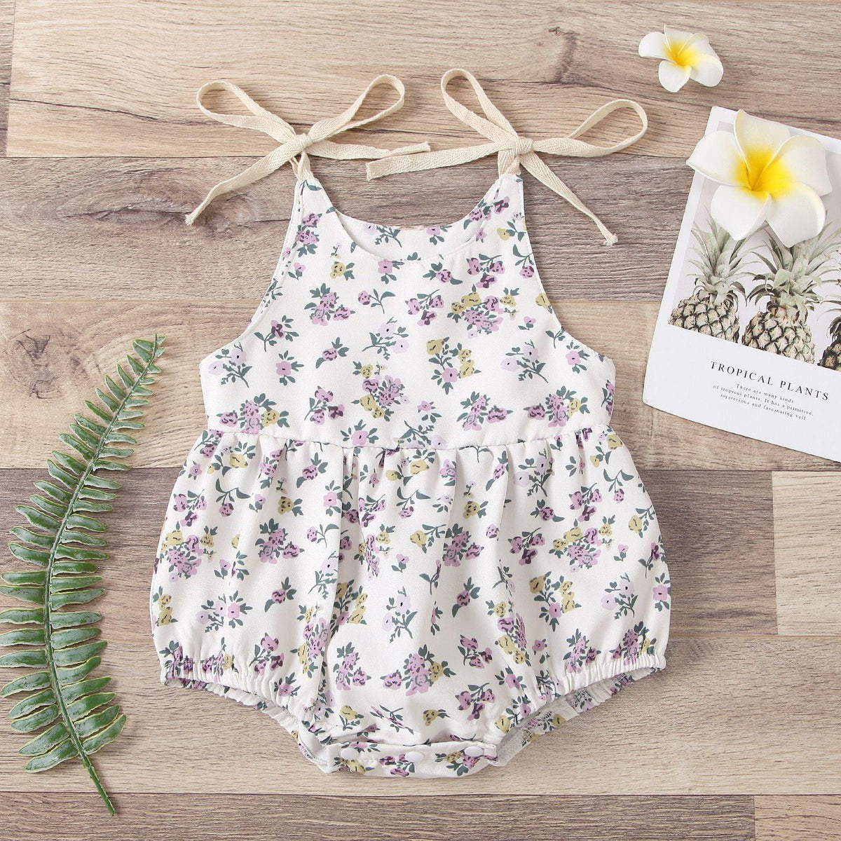 Baby Girls Flower Print Suspender Jumpsuit - PrettyKid