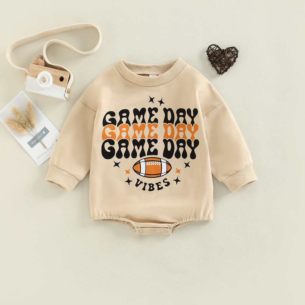 Baby Boys Solid Color Rugby Print Long-sleeved Pullover One-piece Crawl Suit - PrettyKid