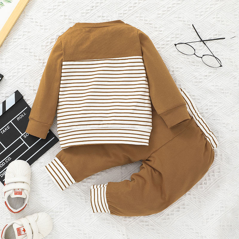 Toddler Boys Solid Stripe Print Pocket Long Sleeve Sweater Set - PrettyKid
