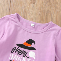 Girls Halloween Set Cartoon Print Pullover Long Sleeve Set - PrettyKid