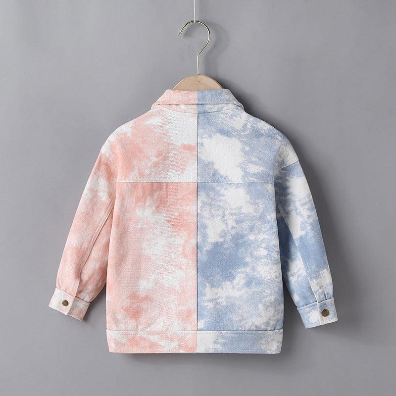 Children Boys Tie Dyed Color Matching Single Breasted Denim Coat - PrettyKid