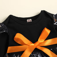 Baby Girls Halloween Pumpkin Print Long Sleeve Dress - PrettyKid