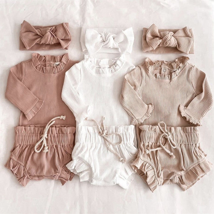 Baby Girls Solid Cotton Summer Ruffle Jumpsuit - PrettyKid