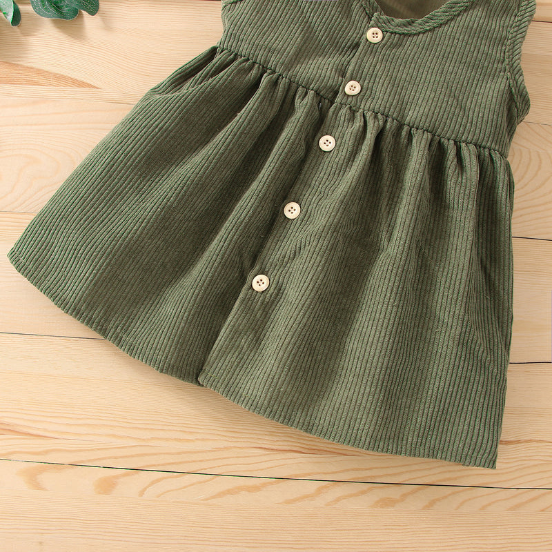 Toddler Kids Girls Solid Corduroy Sleeveless Dress - PrettyKid