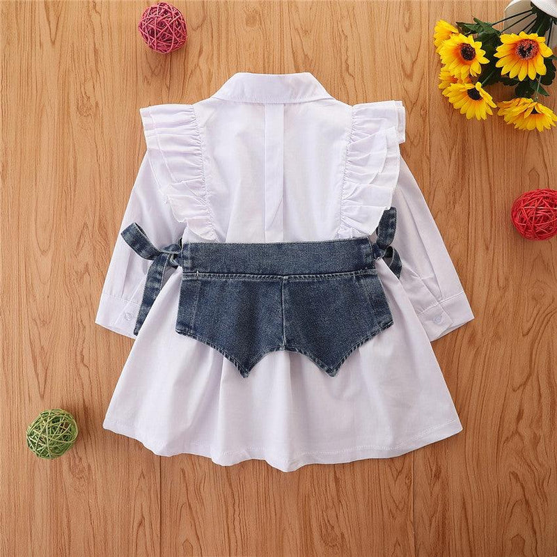 Children Girls Shirt Skirt Denim Belt Set - PrettyKid