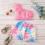 Children's Suit One Shoulder Shorts Small and Medium Girl Set Summer Two Piece Set