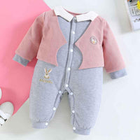 Baby Boys Girls Long Sleeved Cotton False Two-piece Set Thickened Warm Jumpsuit - PrettyKid