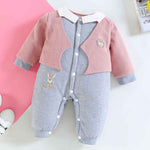 Baby Boys Girls Long Sleeved Cotton False Two-piece Set Thickened Warm Jumpsuit - PrettyKid