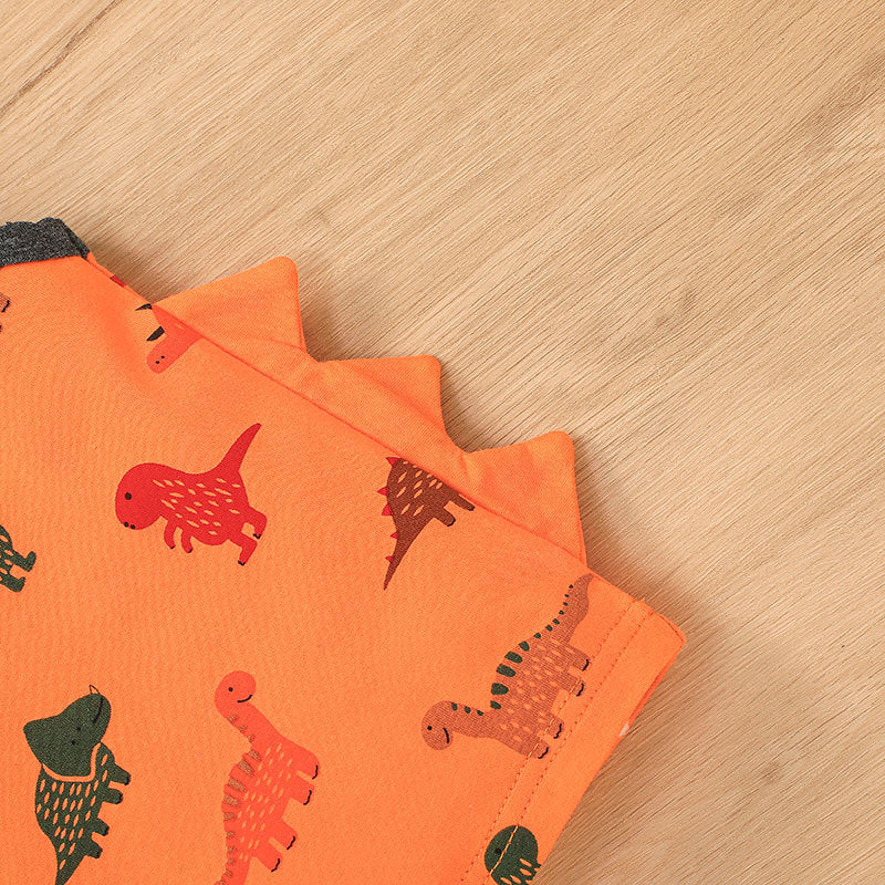 Toddler Kids Boys Summer Solid Dinosaur Print Vest Shorts Set - PrettyKid