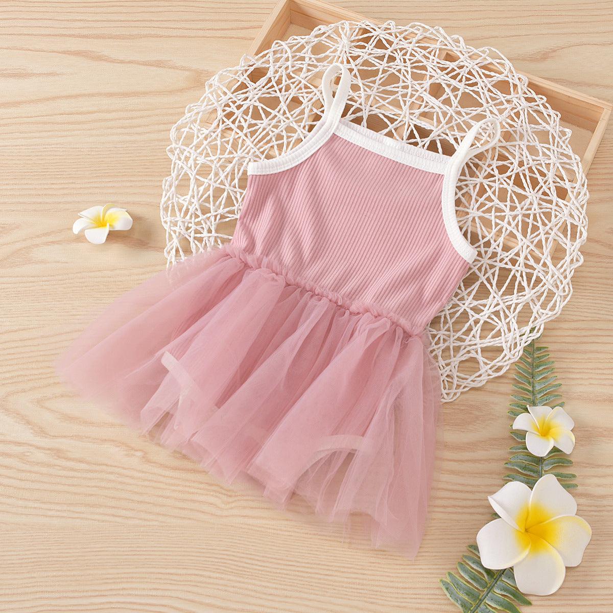 2021 Summer Girls' Knitted Suspender Mesh Stitched Princess Fluffy Skirt - PrettyKid