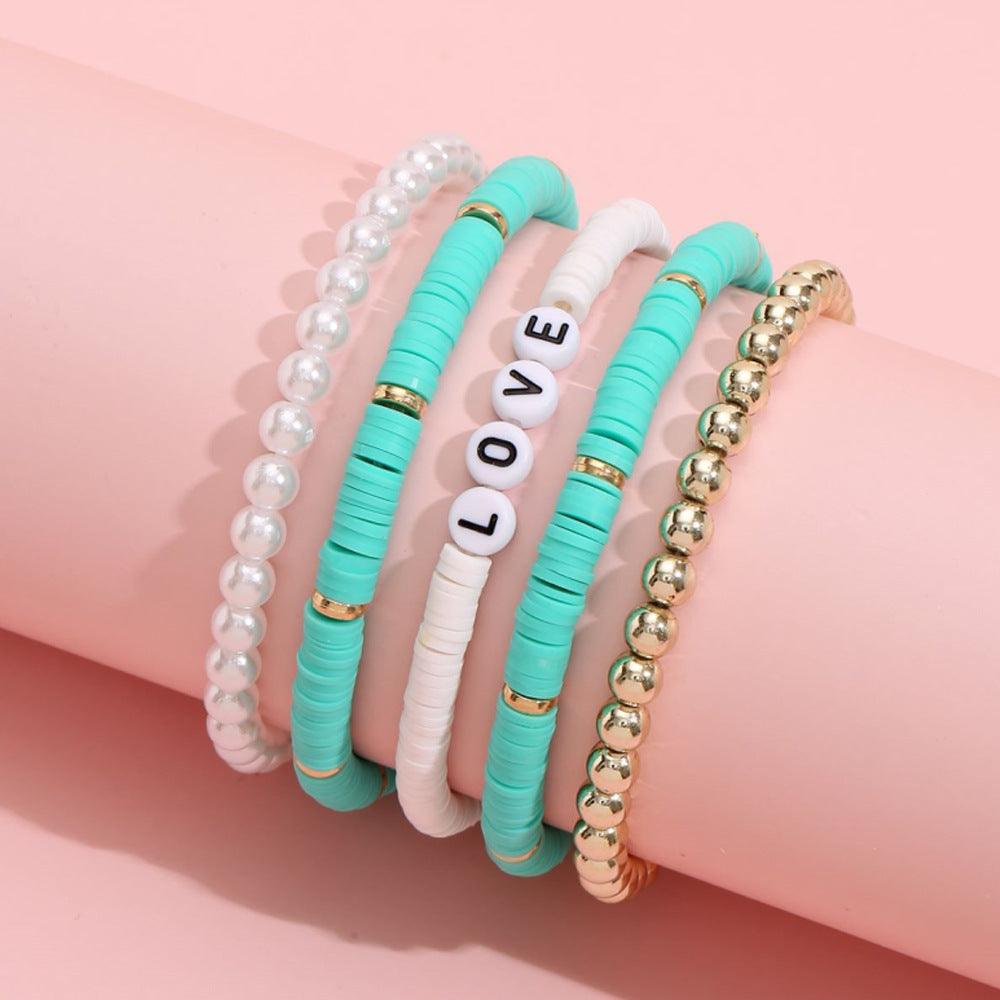 Colorful Soft Pottery Bracelet 5-piece Set - PrettyKid